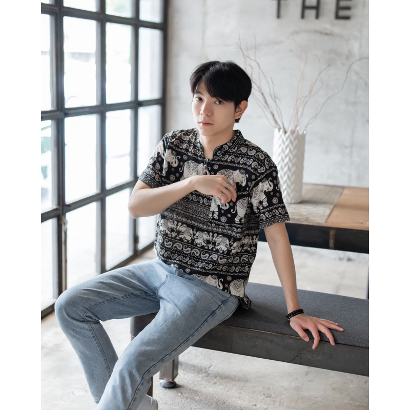 เสื้อช้างชาย ใส่สบาย ทรงคอจีน #มาแรง