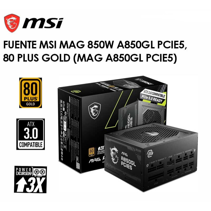 POWER SUPPLY (อุปกรณ์จ่ายไฟ) MSI MAG A850GL PCIE5 850W (80+ GOLD) 7y.