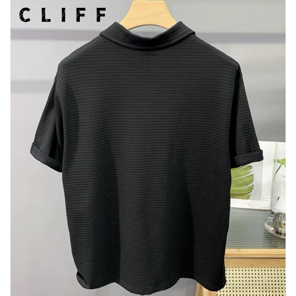 CLIFF -COD✅วาฟเฟิล POLO เสื้อแฟชั่นแบรนด์ปกลำลองผู้ชายแขนสั้น - รูปที่ 5