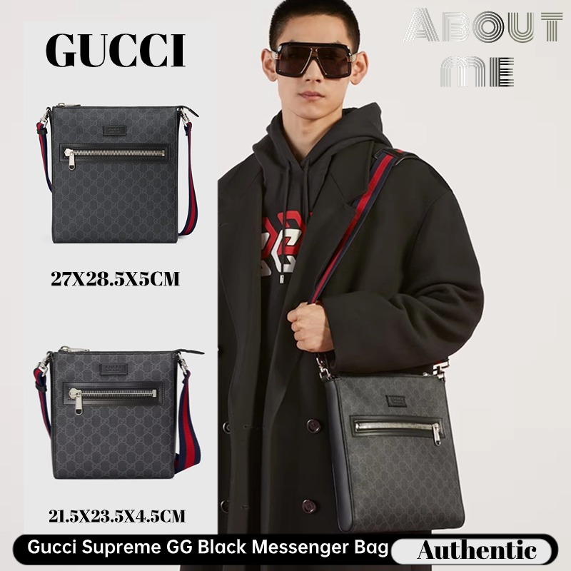 กุชชี่ Gucci Supreme GG Black Messenger Bag🌸 กระเป๋าสะพายข้างผู้ชายขนาดกลางและเล็ก