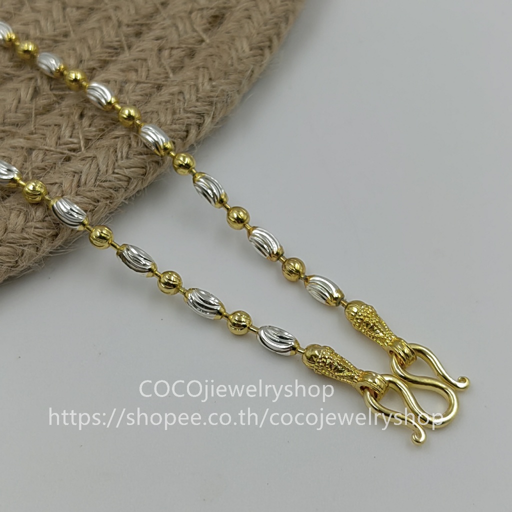 สร้อยคอ ( 2กษัตรย์/ 3กษัตรย์) เม็ดข้าว สองสี/สามสี สร้อยคอห้อยพระ สร้อยคอ สี24k ไม่ลอกไม่ดำ ราคา ถูกที่สุด ดีลบีเคเค แกลเลอรีภาพที่ 2