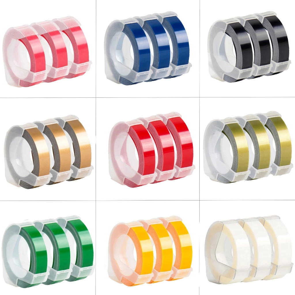 3pcs 9MM Dymo 3D Plastic Embossing Tape for Embossing Label Maker PVC LABEL DYMO 1610 12965 1880 1540 Motex E101