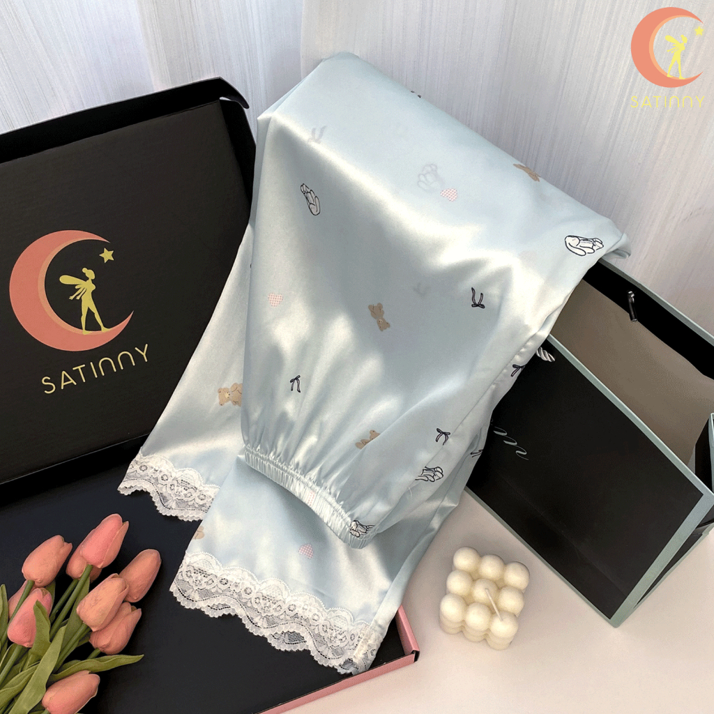 ชุดนอนSatinny แขนสั้น+ขายาวAA5แฟชั่นสําหรับผู้หญิง เรียบหรู เนื้อผ้าดี น่ารักมินิมอล งานสวย เจ้าหญิงใส่ระบายอากาศแฟชั่น - รูปที่ 3