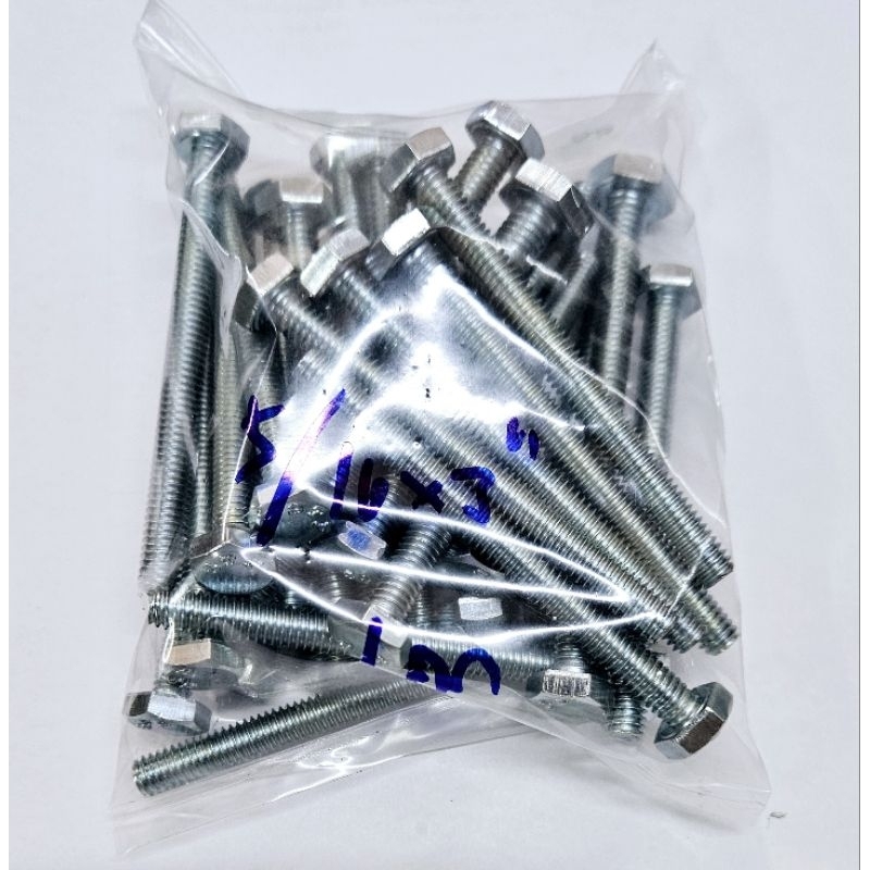 สกรูหัวเหลี่ยม 5/16" x 3" #14 ชุบซิ้งค์ขาว สกรู 2หุนครึ่ง ยาว 3 นิ้ว