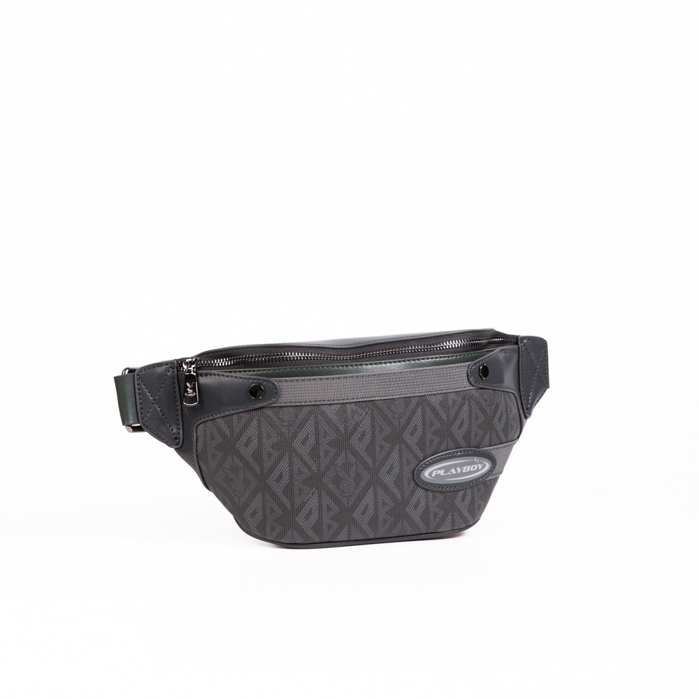 Playboy:Journey Men's Bag กระเป๋าคาดอกคาดเอวผู้ชาย รุ่น ST-B242PBM271-BL ดีไซน์สกรีนโลโก้อักษรสามเหลี่ยม สีกรม