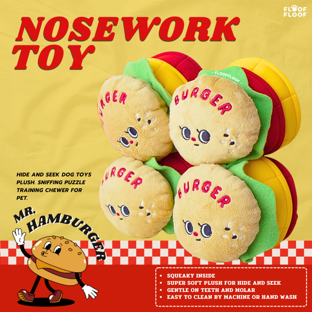 FLOOFFLOOF ของเล่นสุนัข NOSEWORK TOY ของเล่นซ่อนขนมสุดน่ารัก แฮมเบอร์เกอร์ ให้น้องหมาดมกลิ่นฝึกทักษะการเรียนรู้