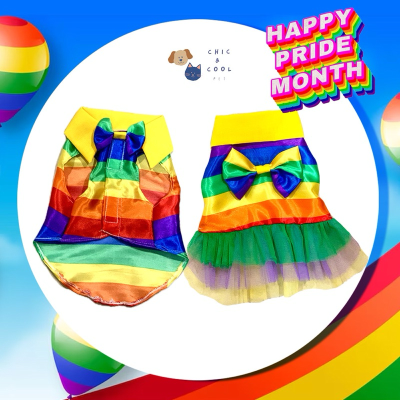 ชุดคู่หมาแมว เสื้อหมา เสื้อแมว ชุดเดรสหมาแมว สีสายรุ้ง ชุดprideสัตว์เลี้ยง   (Happy Pride Month Coll
