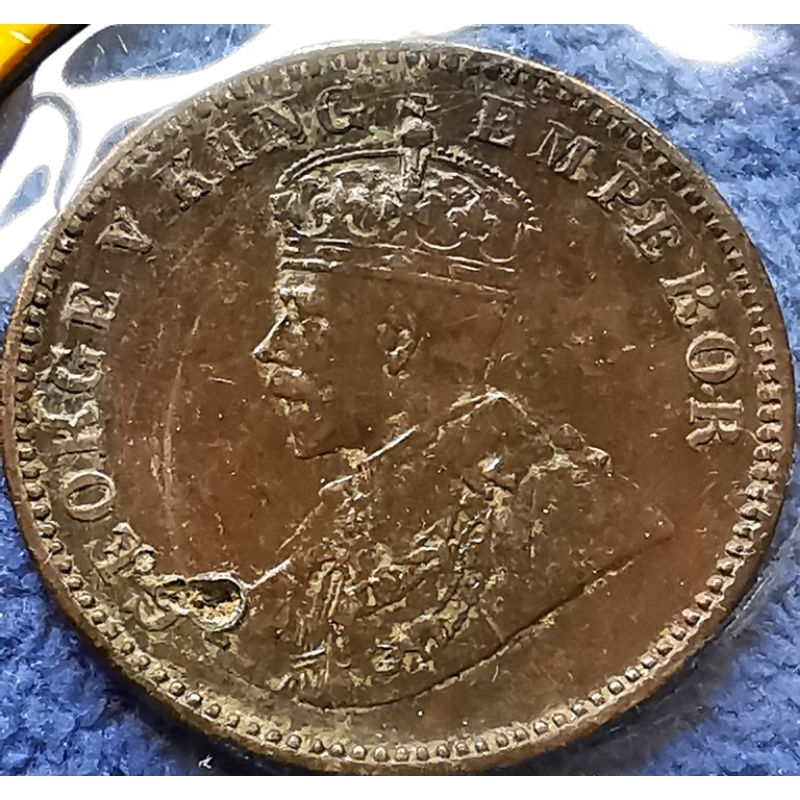 เหรียญ​อินเดีย​เก่า British India, 1/4Anna, (​ยุค​ George​V), #​3118L,ใช้แล้ว