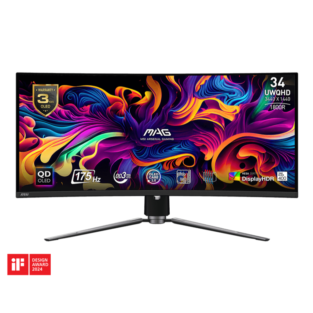 MONITOR (จอมอนิเตอร์) MSI MAG 341CQP QD-OLED - 34" QD-OLED 2K 175Hz CURVED KVM USB-C ADAPTIVE SYNC