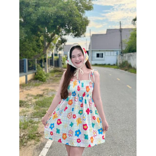 เดรสอกสม็อค2 ชิ้น อก 32-44 + ผ้าโพกผม ( ย224 ) 🌻🌤️