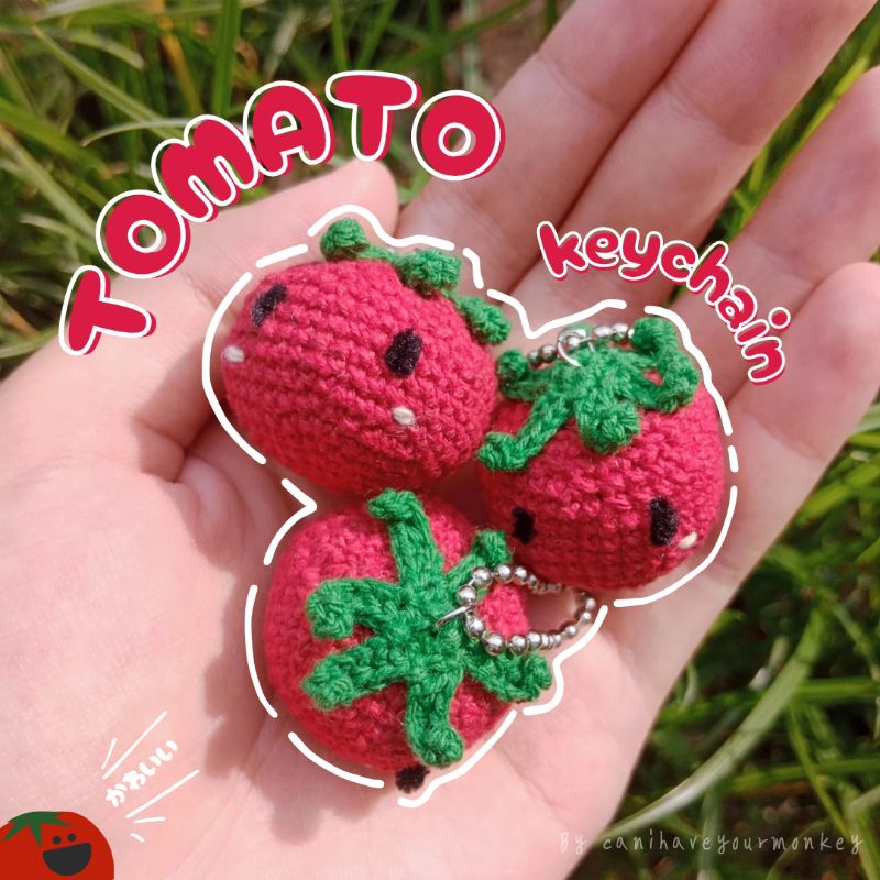 🍅Crochet tomato keychain|พวงกุญแจมะเขือเทศไหมพรม