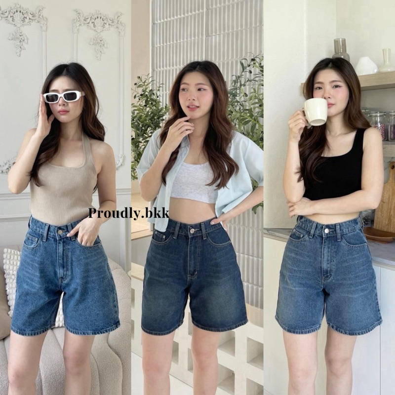 Proudly.bkk Chuu Summer ยีนส์ขาสั้นสามส่วน ผ้าไม่ยืดแต่นุ่ม