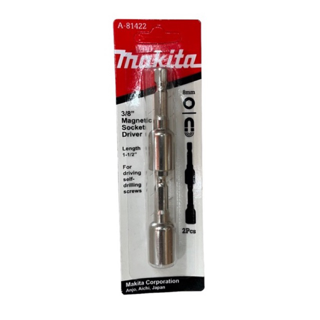Makita หัวบล็อคจับสกรู แม่เหล็ก  เบอร์8 (3/8") บล็อคขันสกรูปลายสว่าน *อย่างดี*[แผง2ดอก]