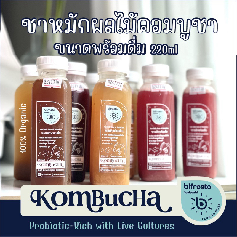 ▶KETO  คอมบูชา Kombucha ชาหมักผลไม้และรสดั้งเดิม ขนาด 220 ml  เครื่องดื่ม Probiotics 🔥 Bifrosto