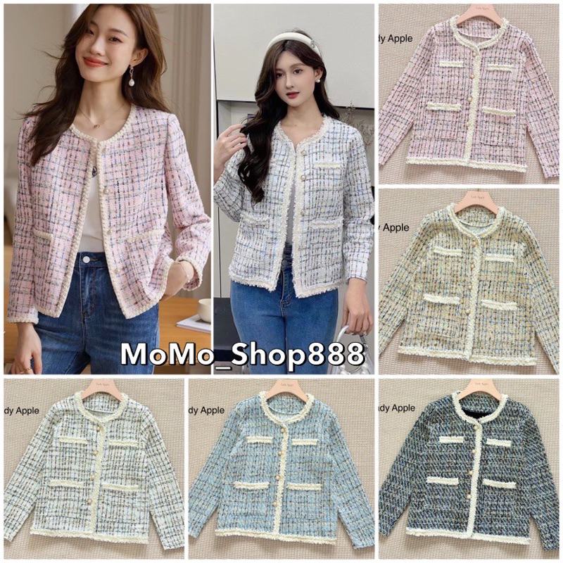 พร้อมส่ง Tweed Blouse เสื้อทวีตแขนยาวผ้าทวีตลายเส้นสีๆในตัวแต่งขอบเสื้อด้วยแถบสีขาว+สีทองแต่งกระเป๋าช่วงเอว