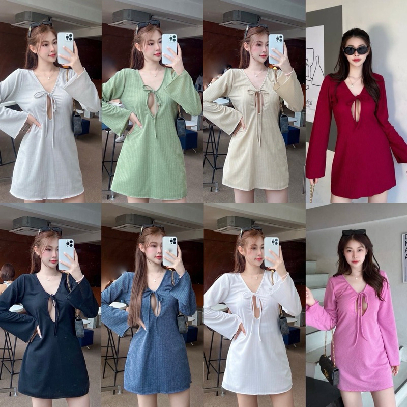 ชุดเดรสสั้น Minidress ป้าย Sheeny รุ่น LULU เว้าอก แขนยาว