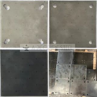 เพลทเหล็ก SS400 6mm แผ่นเหล็กเจาะรู เพลทฐานเสา Base Plate เหล็กหนา 6 มิล ขนาด 6"x6”, 7”x7”, 8”x8”, 10”x10”, 12”x12”