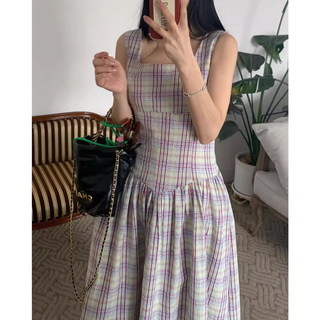 CHAWY Cotton vest dress C4496 เดรสยาวมินิมอล เดรสยาวแขนสั้น มี 2 สี ม่วง ชมพู