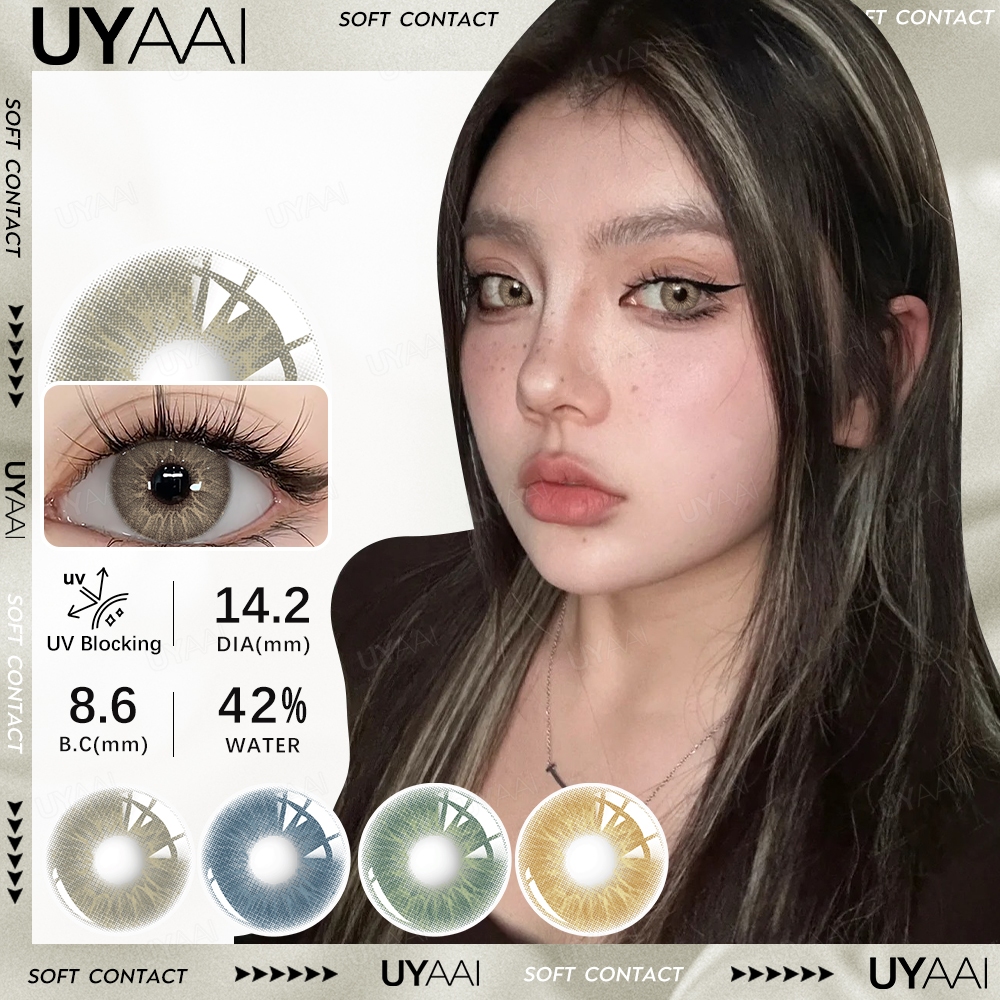 UYAAI 【0~-6.00】คอนแทคเลนส์ สัมผัสด้วยสีธรรมชาติ สามารถใช้สำหรับ แต่งหน้าตา รายเดือน ตาปกติ 2 ชิ้นต่อคู่ 14.2 มม