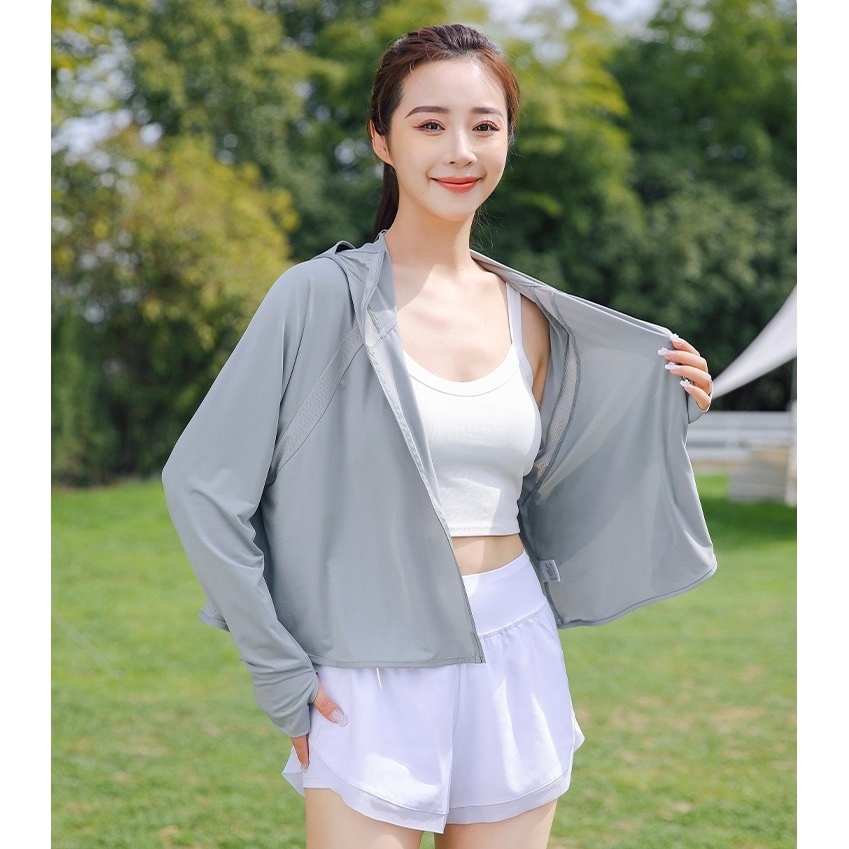 PX เสื้อกันยูวี UPF50+ มีหมวก ซิปหน้าเสื้อกันแดดผู้หญิง ทรงโอเวอร์ไซส์ กันแสงแดด กันUV ผ้าไหมน้ำแข็ง ระบายอากาศได้ดี