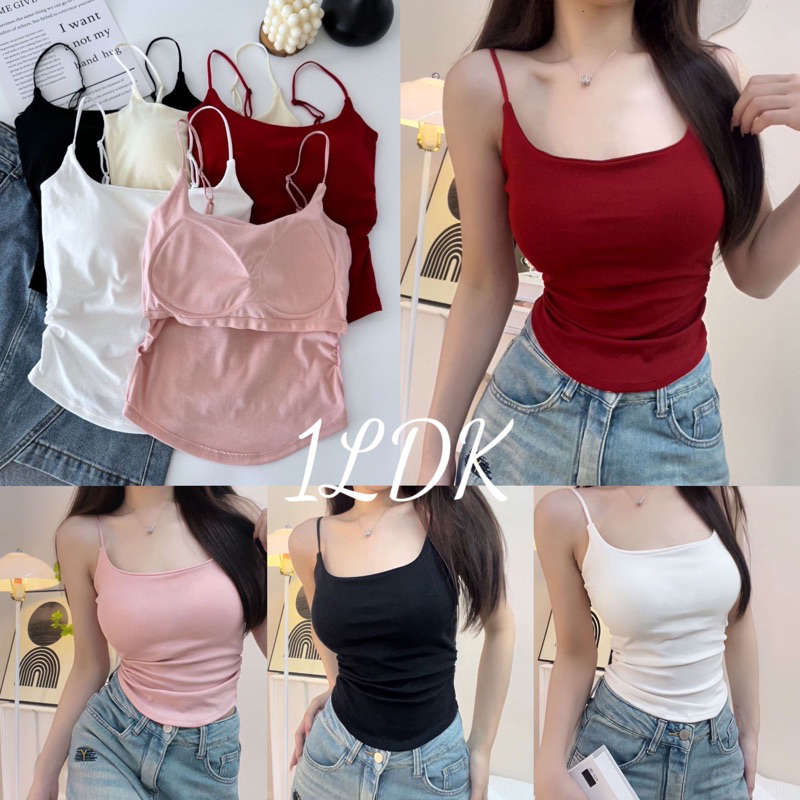 1LDK พร้อมส่ง เสื้อสายเดี่ยว ครอป มีฟองน้ำในตัว สายปรับระดับได้ ผ้าลื่นใส่สบาย(BBB)