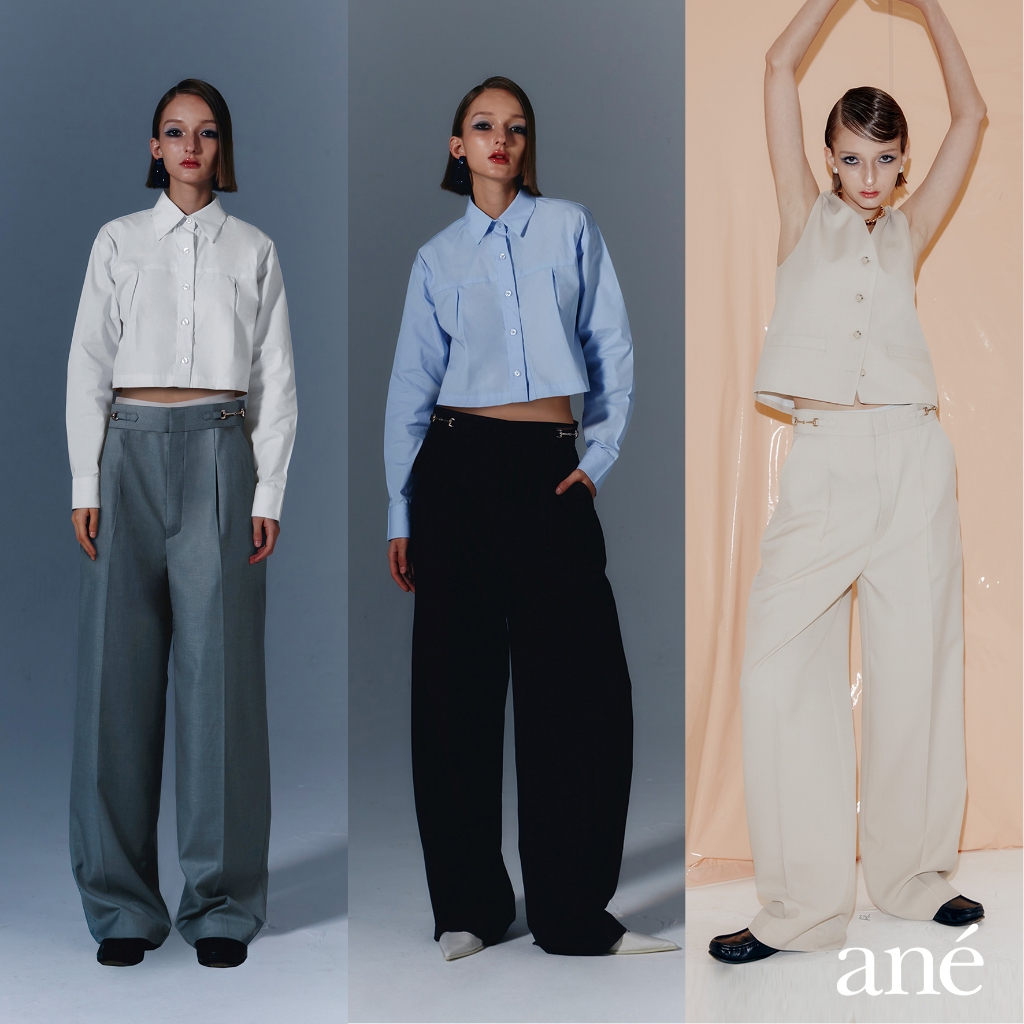 ané buckle signature pants, กางเกงขายาวทรงกระบอกใหญ่ ane.wear
