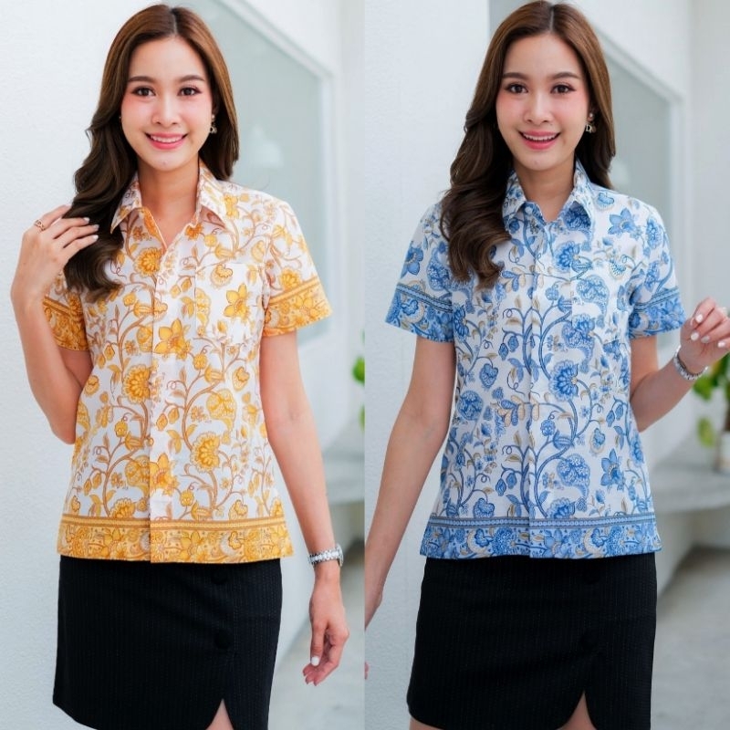 เสื้อเชิ้ตหญิง เสื้อลายปาเต๊ะ ผ้าไทย ชุดผ้าไทย