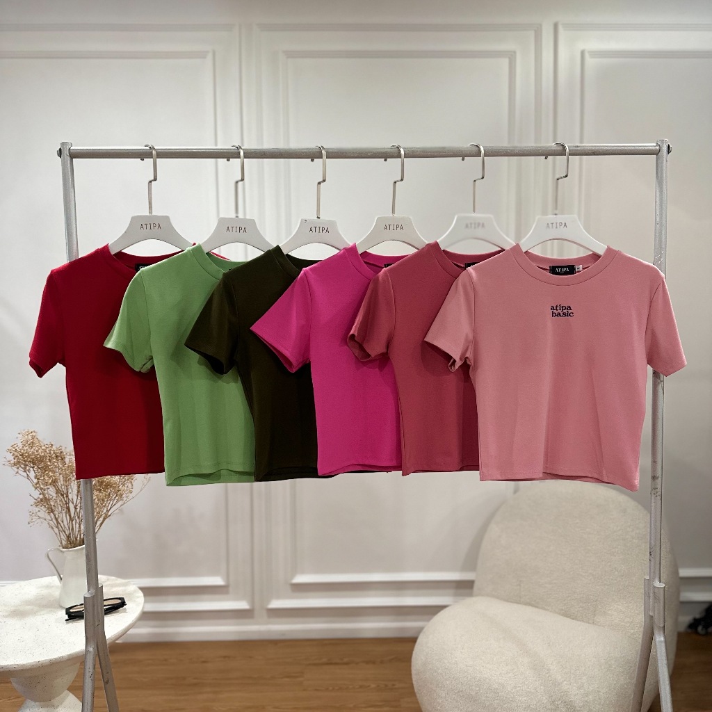 Atipashop - ATIPA BASIC เสื้อยืด แขนสั้น คอกลม ปักลาย