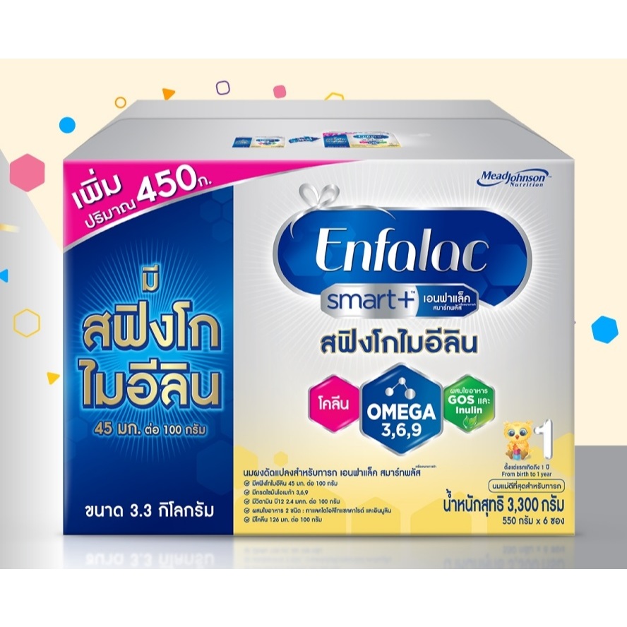 Enfalac เอนฟาแล็ค สมาร์ทพลัส สูตร1 นมผง ชนิดจืด 3,300 กรัม นมผงทารก (0-12 เดือน)