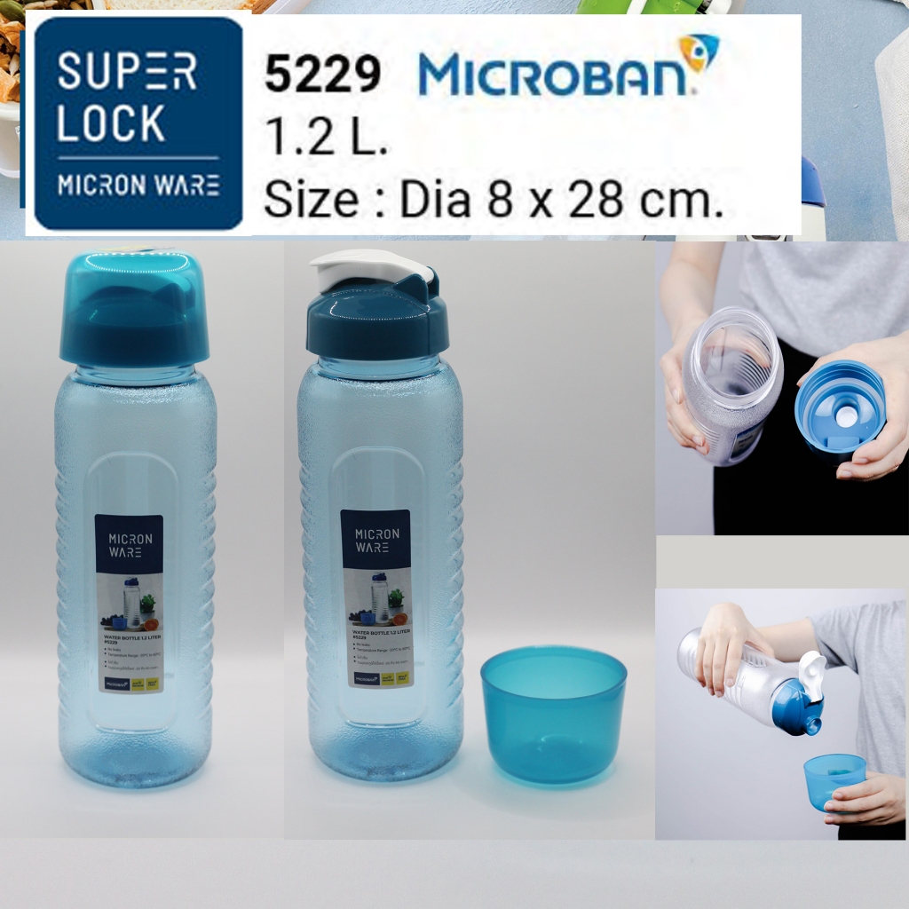 Super Lock รุ่น 5229 ขวดน้ำพลาสติก ความจุ 1200 มล. น้ำหนักเบา ปราศจากสารก่อมะเร็ง (BPA Free) ทนอุณหภูมิ 60 องศา สีใหม่ !