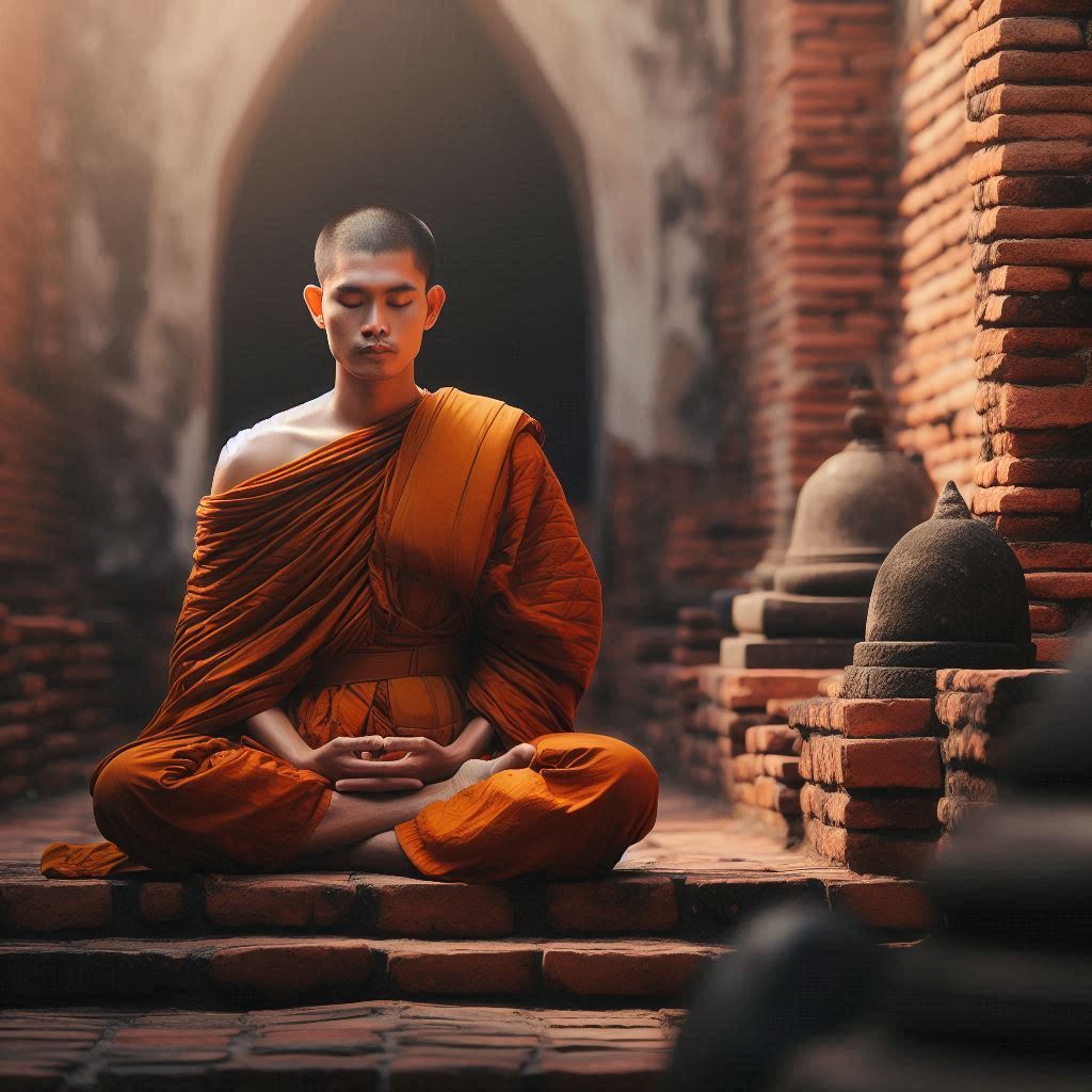 ผ้าไตรครองเดี่ยว ผ้าโทเร ผ้าไตรจีวร สำหรับถวายพระสงฆ์ ครบชุด 7 ชิ้น ตราพุทธองค์ทรงสมาธิญาณ