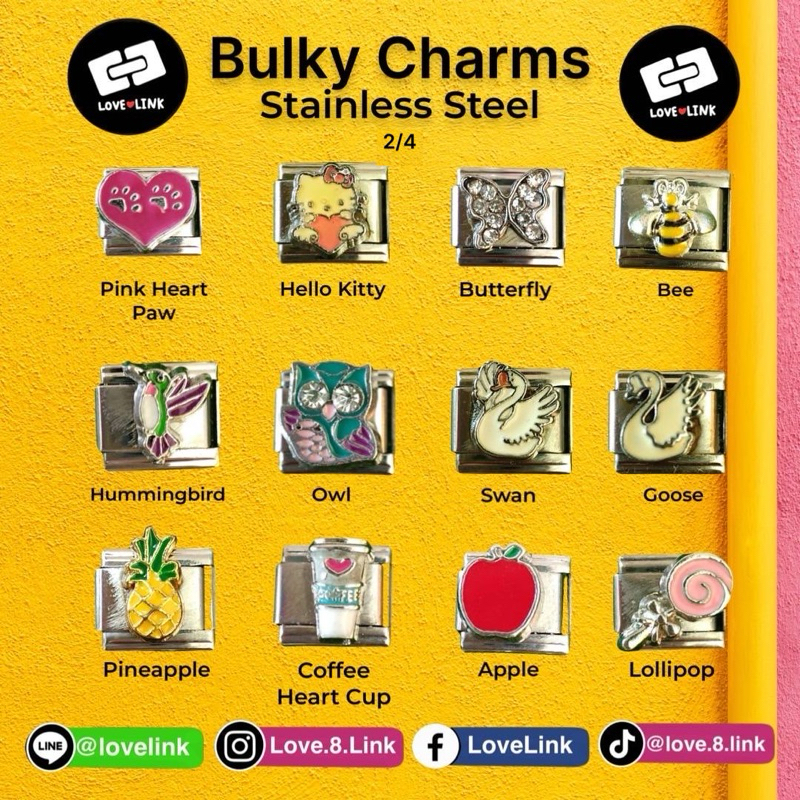 ชาร์มตกแต่ง DIY กำไล Italian Charm 9mm [Bulky Charm] แบบนูน (2/4)