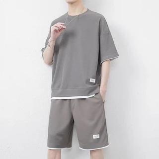 (ใหม่/T402#）พร้อมส่ง ชุดเซทชาย（เสื้อ+ขาสั้น）เนื้อผ้าฝ้าย ใส่เเล้วดูเเท่