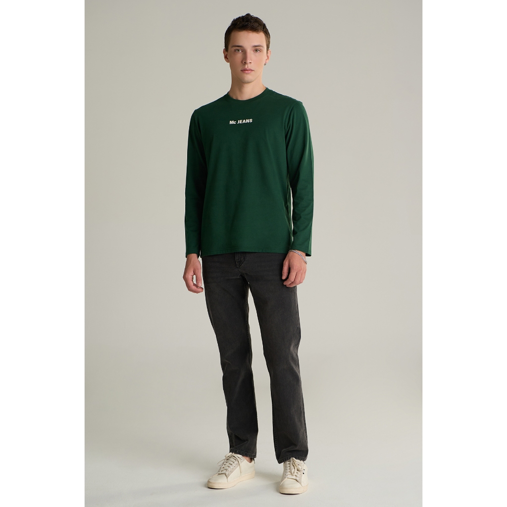 Mc jeans เสื้อยืดแขนยาวผู้ชาย คอกลม สีเขียว MTTZ774