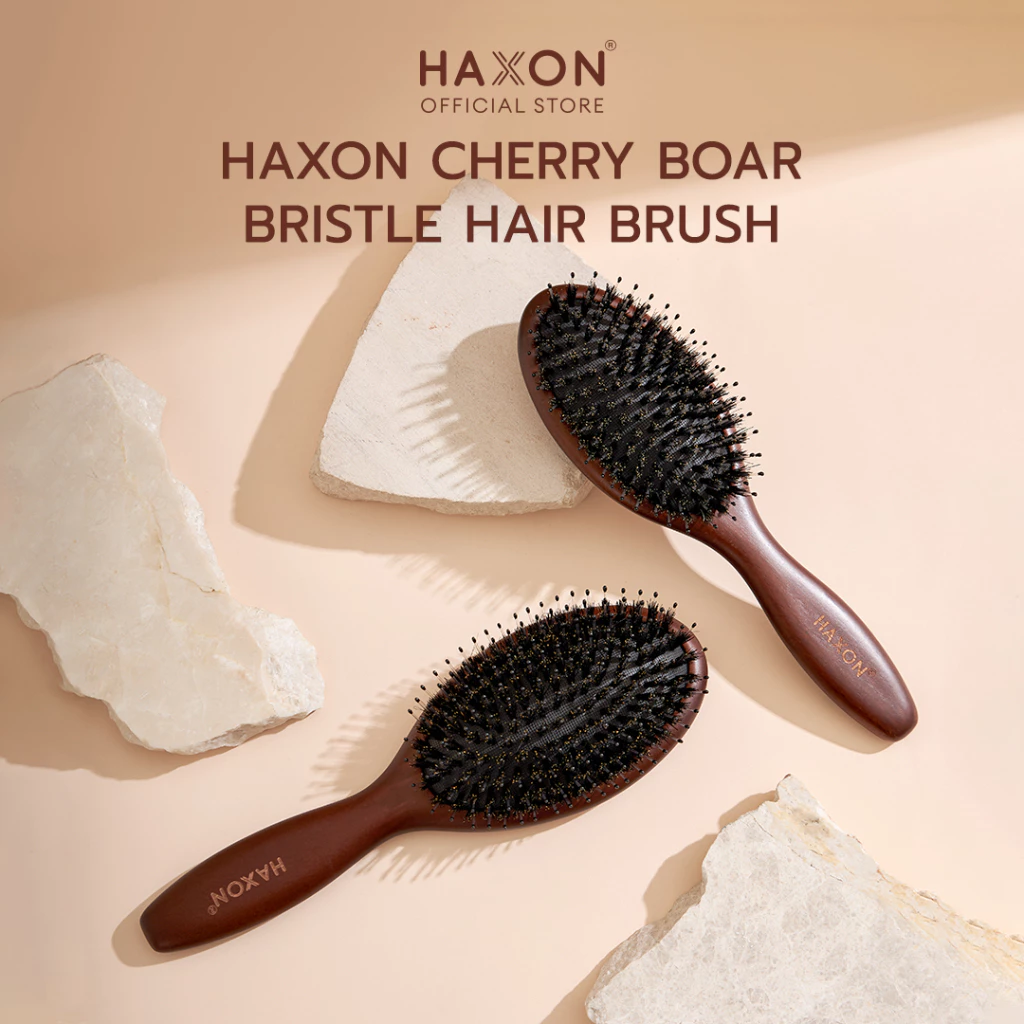 Haxon Cherry Boar-Bristle Brush/Horse Hair Brush หวีขนหมูป่าแท้ หวีขนม้า อิสลามใช้ได้ ให้ผมเงาแก้ผมพันกัน thumbnail 4