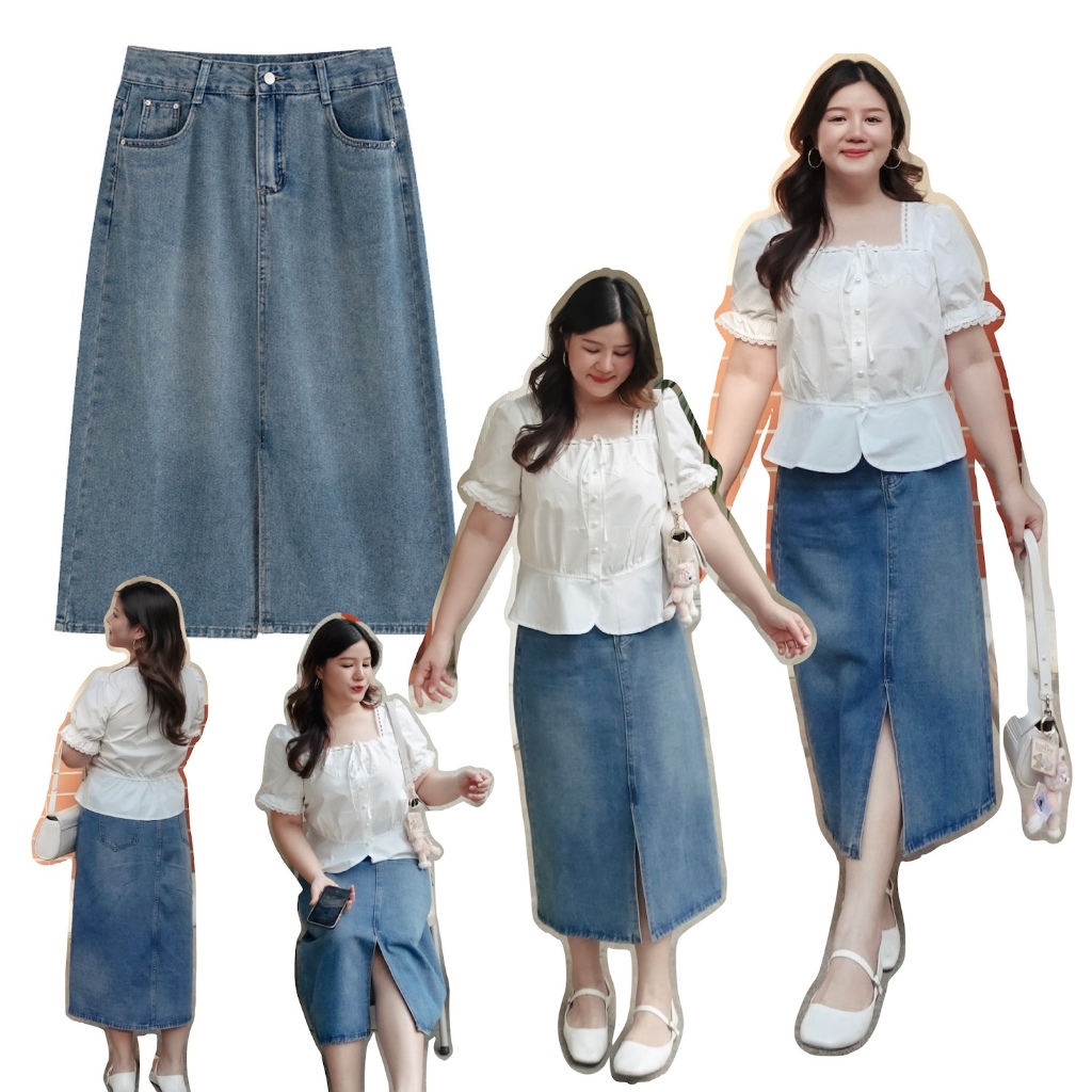 ( เอวสูงถึง 36”) Fully Jean Skirt กระโปรงสาวอวบ
