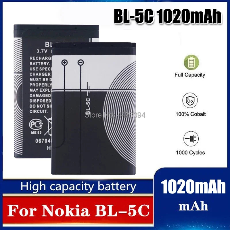 แบตเตอรี่ แท้ BL-5C สำหรับ Nokia 1112 1208 1600 2610 2600 N70 N71แบตเตอรี่ BL5C BL 5C Li-Ion Lithium