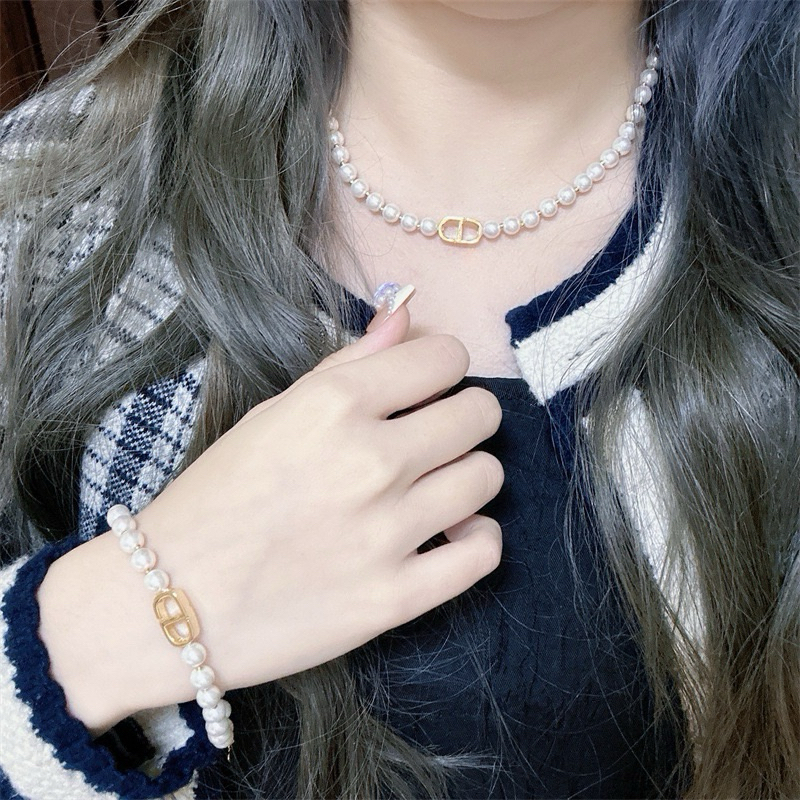 E-01สร้อยคอลูกปัดไข่มุกCDแฟชั่น สไตล์เกาหลี สร้อยคอ สร้อยไข่มุก