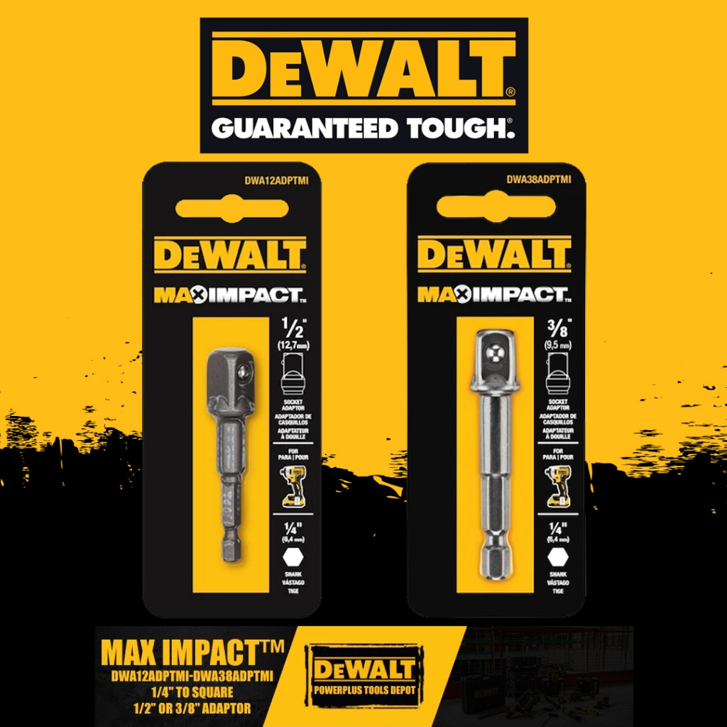DEWALT รุ่น DWA12ADPTMI / DWA38ADPTMI DEWALT หัวแปลงไขควงเป็นบล็อก 1/4" TO SQUARE 1/2 และ 3/8" ADAPTOR