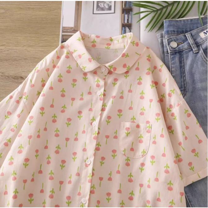 เสื้อเชิ้ตลำลองน่ารัก แขนสั้น ผ้าฝ้ายพิมพ์ลายน่ารัก 3 แบบ