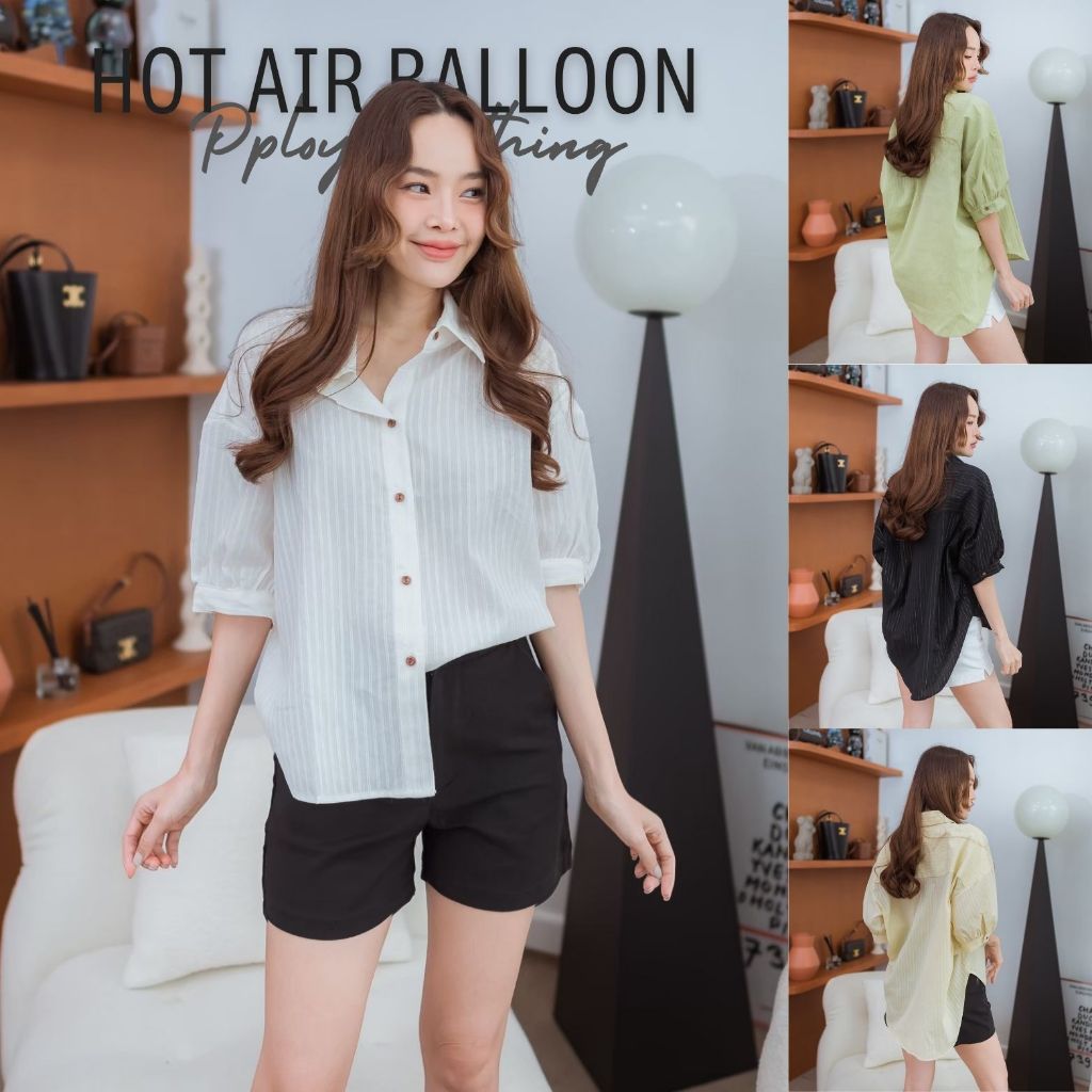 [ ส่งฟรี 🔥 ] Pploy clothing เสื้อเชิ๊ต เสื้อเชิ้ตผู้หญิง คอปก แขนตุ๊กตา ผ้าคอตตอนพรีเมี่ยม 100% ชุดท