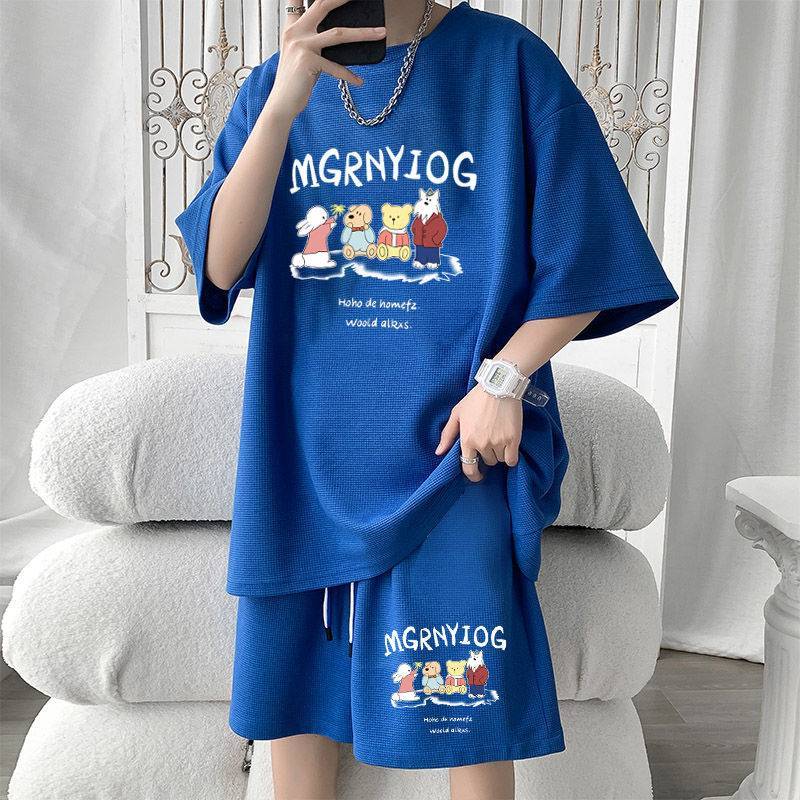 SH06 ชุดเซตขาสั้นผู้ชาย ES.SHOP28 ชุดผู้ชาย แฟชั่น สไตล์เกาหลี ผ้าวาฟเฟิล M-3XL