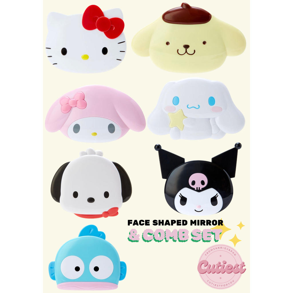 🪞พร้อมส่ง : ตลับหวีพร้อมกระจกพกพา Sanrio Faced Shaped mirror & comb set หิ้วเองของแท้จากญี่ปุ่น 100%