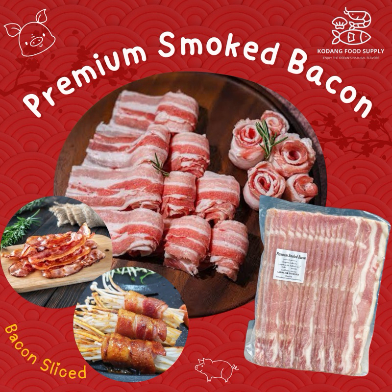 เบคอนสไลซ์ เกรดพรีเมียม เบคอนสไลด์ เบคอนรมควัน Premium Bacon Sliced แพ็ค 500g น้ำหนักเต็ม