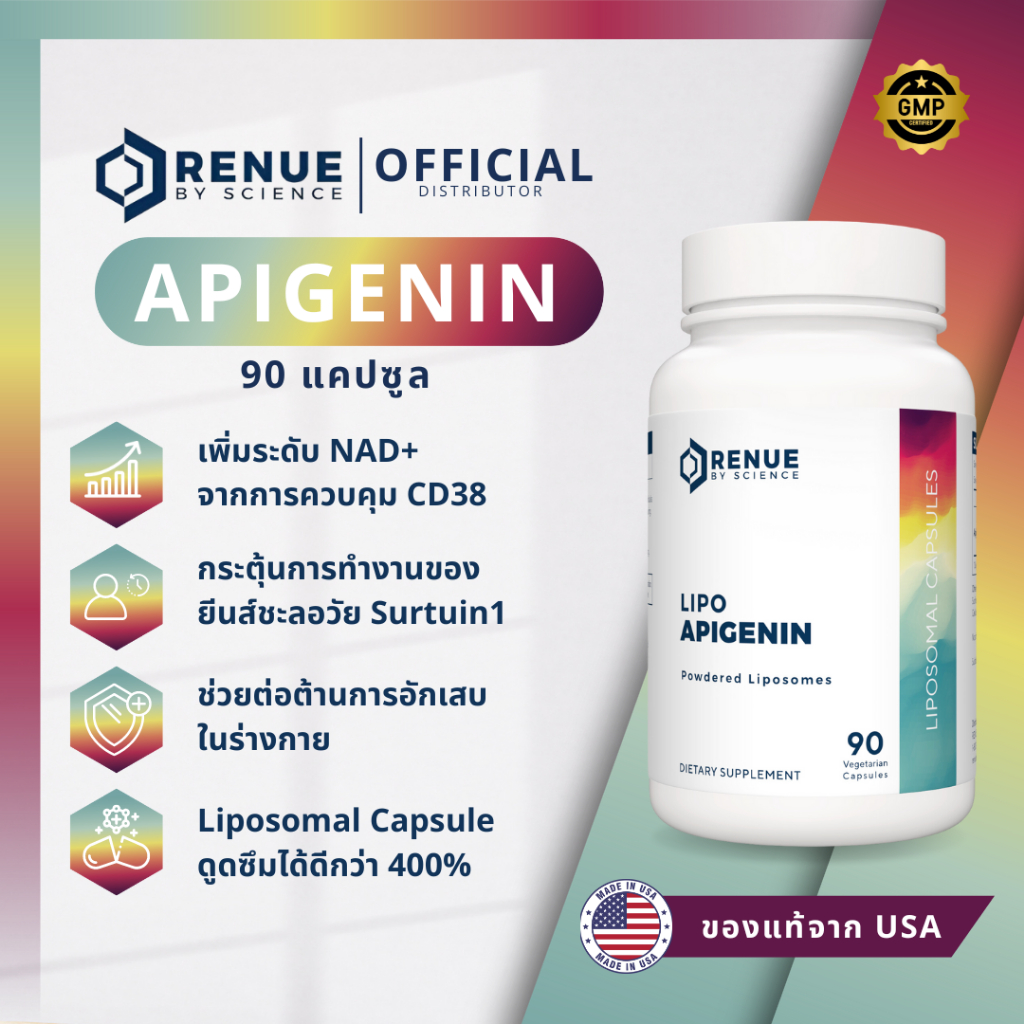 Apigenin (90 แคปซูล) RENUE BY SCIENCE แท้จาก USA เพิ่มระดับ NAD+ จากการควบคุม CD38