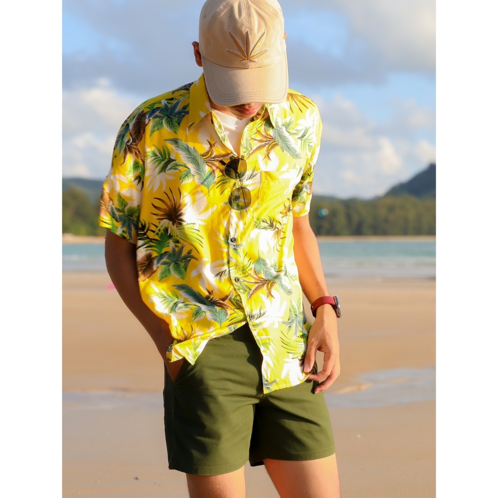 เสื้อฮาวายแขนสั้นผ้าสปันผ้านุ่มใส่สบาย