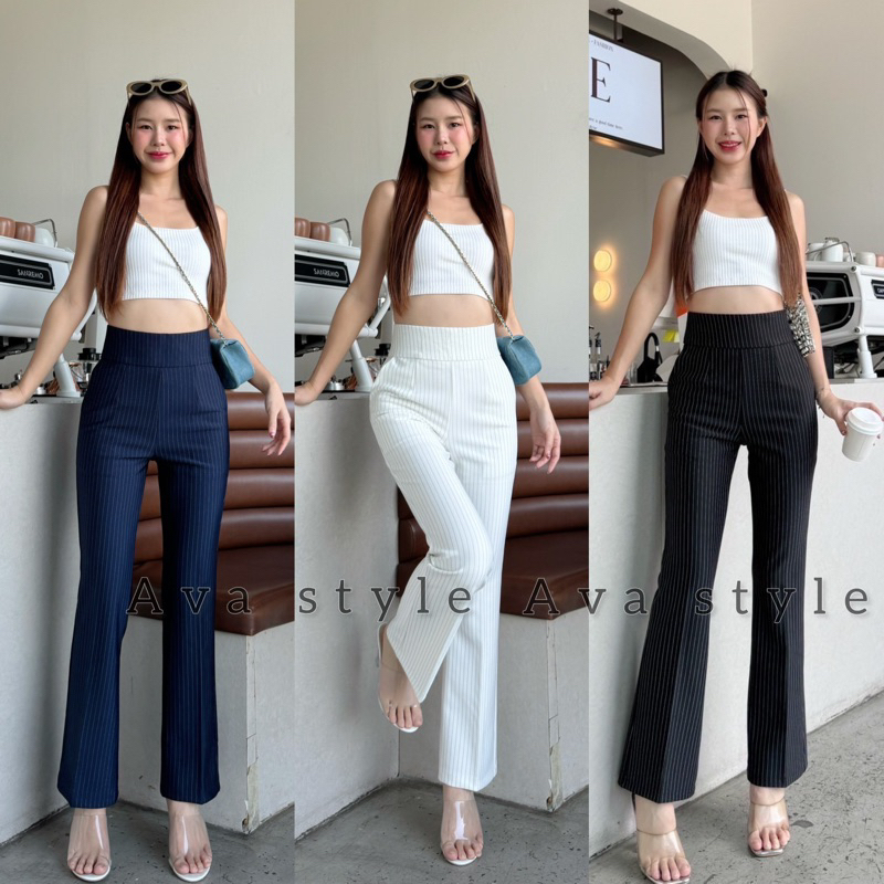S-XXL 🔥มี3สี🩶ผ้าหนา ใส่กระชับ 🔥กางเกงขาม้า ขอบหนา เก็บทรง ผ้าโรเชตลายริ้ว ผ้าดีทรงสวย ❤️