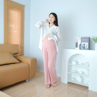 PANDA กางเกงคนท้อง ขายาว ผ้าร่องลิซ่า มีกระเป๋า มีสายปรับกระดุม