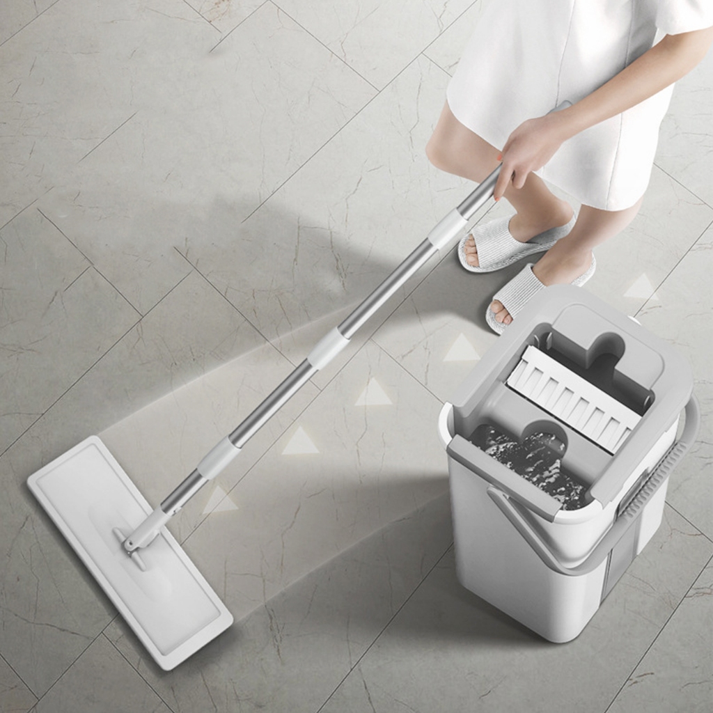 HOMEC ไม้ถูพื้นพร้อมถังรีดน้ำ ไม้ม๊อบ Flat mop หมุนได้ 360 องศา รีดน้ำเร็ว ดูดซับน้ำได้ดี แถมผ้า - รูปที่ 2