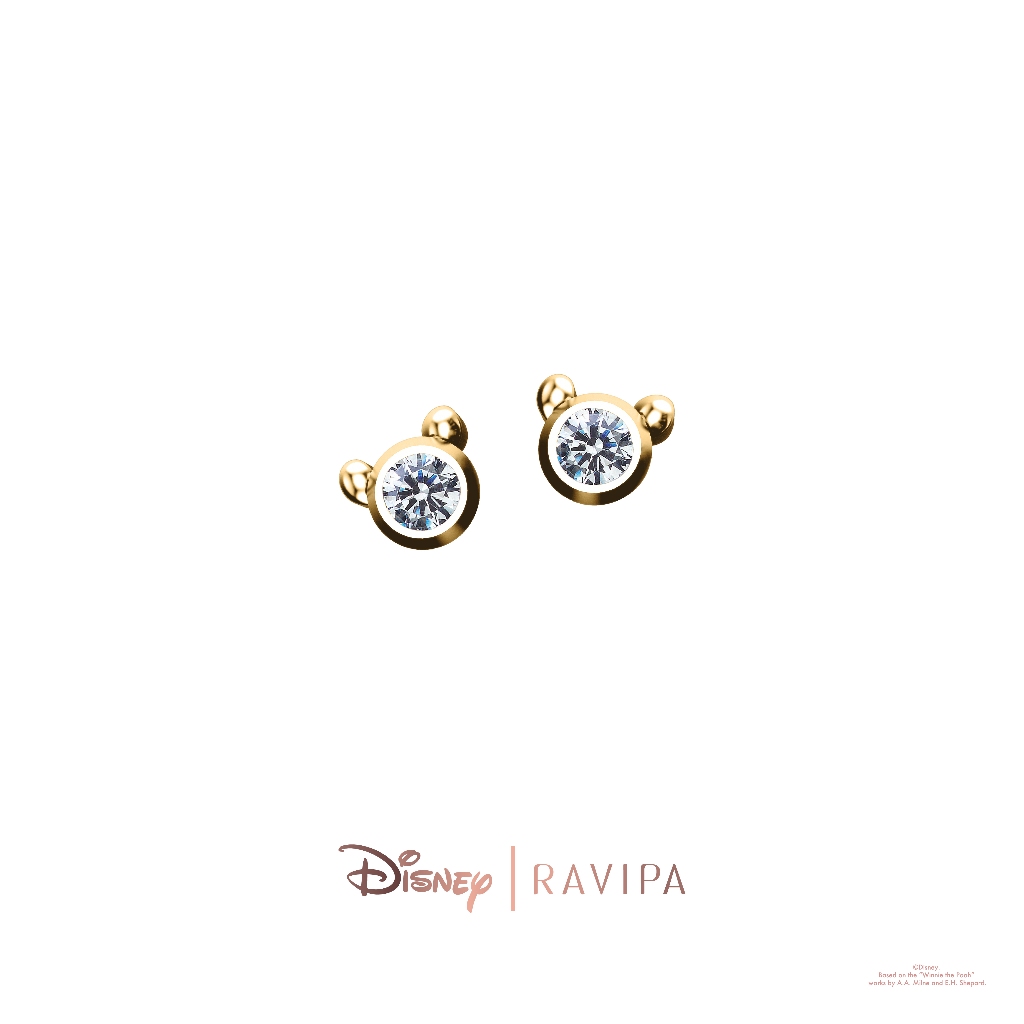 Ravipa | Gold Winnie the Pooh Diamond Earrings - ต่างหู